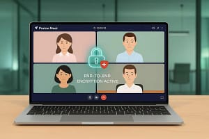Encrypted video conferencing call secured by Proton Meet end-to-end encryption in 2026