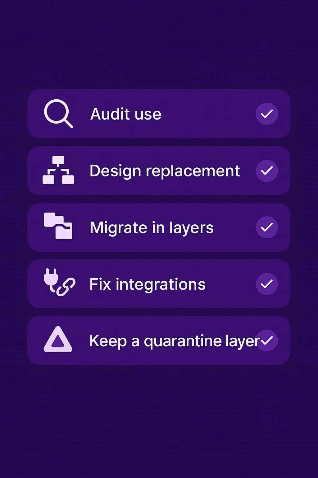 Five step checklist for quitting Google Drive covering audit, replacement stack design, layered migration, fixing integrations and keeping a quarantine account