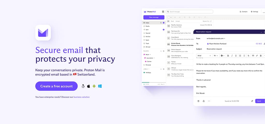 Secure email service promoting privacy features