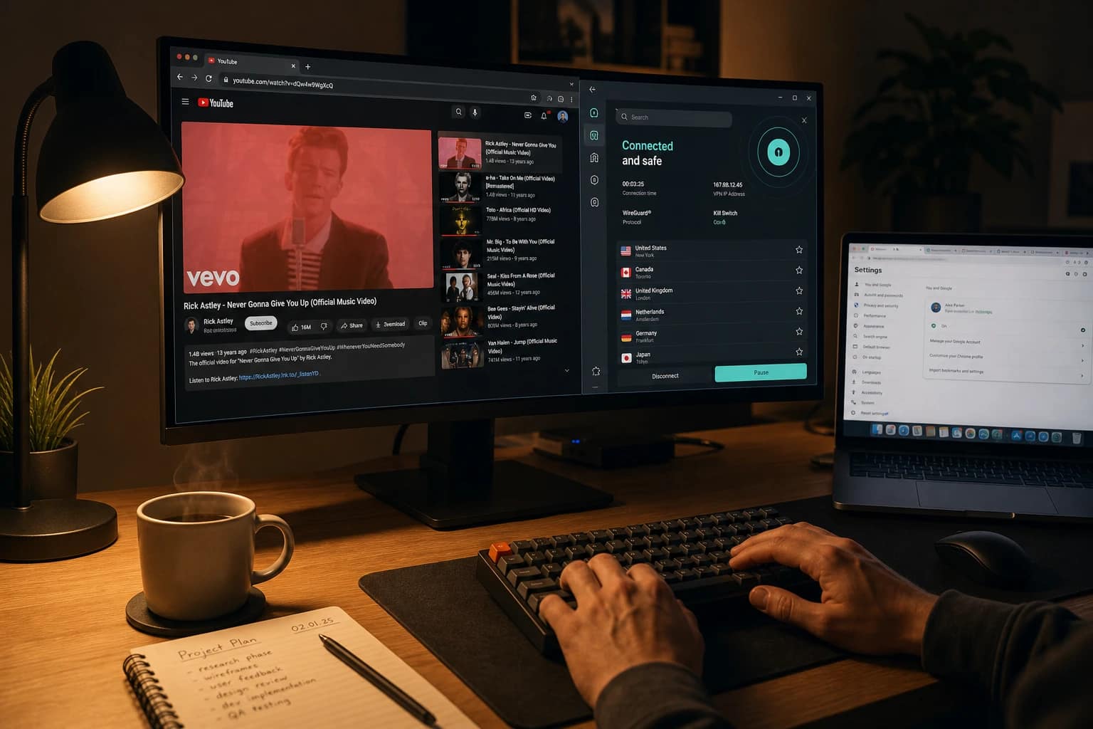 Step-by-step guide to fixing a YouTube VPN block showing browser tabs and VPN server switching