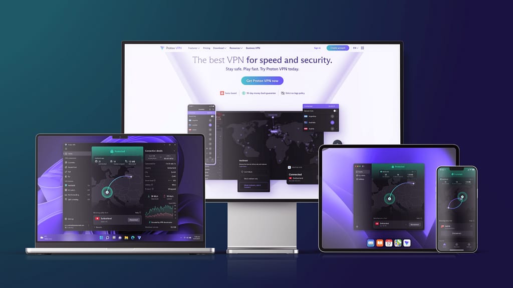 Proton VPN 2026: The Dependable Privacy Playbook 3 Various devices displaying Proton VPN interface