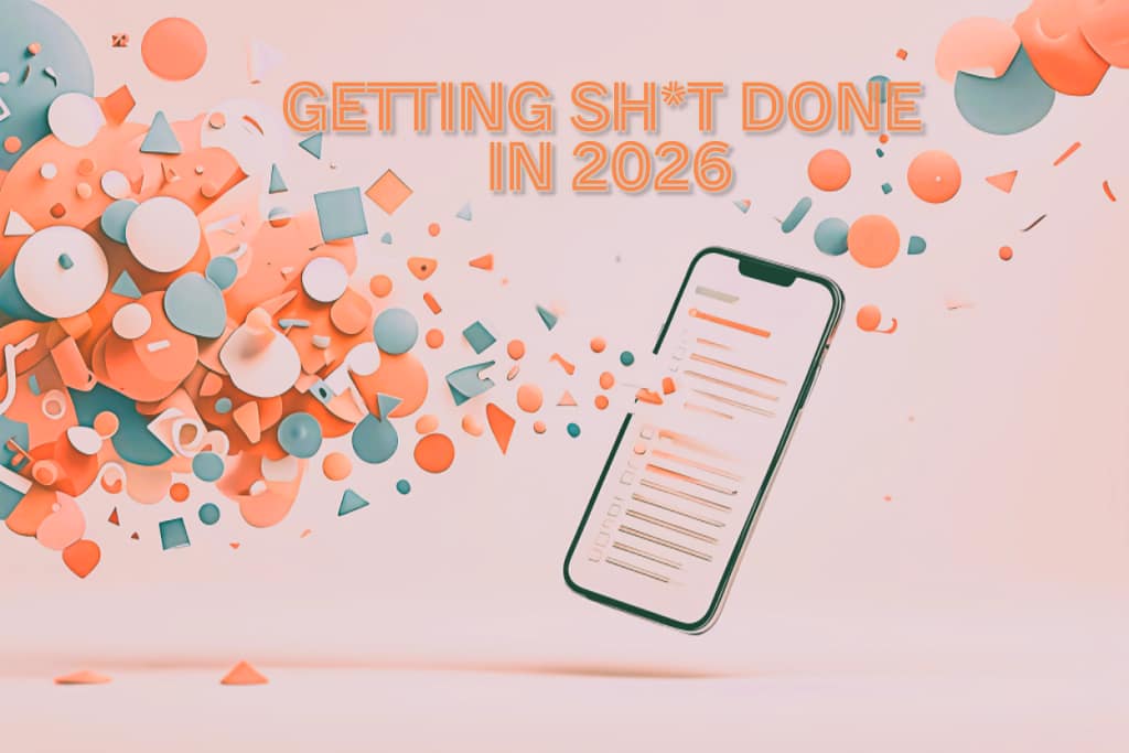 A Painless Todoist ADHD Setup: Dopamine-Driving into 2026 Success A minimalist illustration of a smartphone running a Todoist ADHD setup, with chaotic abstract shapes organising themselves into a structured list.