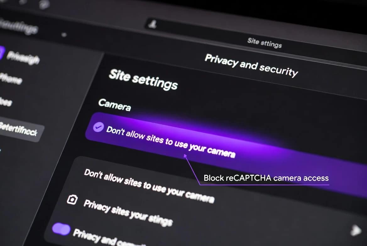 Block Google reCAPTCHA Biometric Tracking Step-by-step Chrome browser settings to block google recaptcha biometric tracking and camera requests.