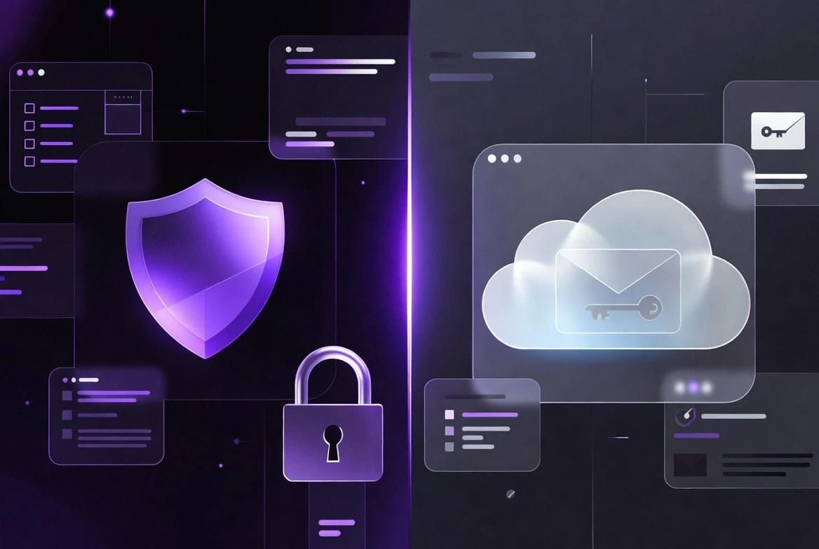 ProtonMail vs iCloud Mail Privacy 2026 comparison showing end-to-end encryption, metadata protection, and secure email alternatives to iCloud