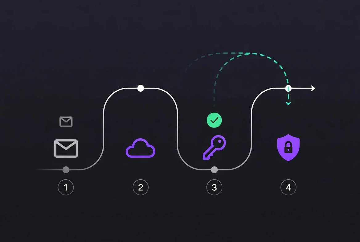 Proton Unlimited Migration Guide 2026 Proton Unlimited migration guide 2026 illustration showing a staged move from mainstream apps to private email, VPN, passwords and cloud storage