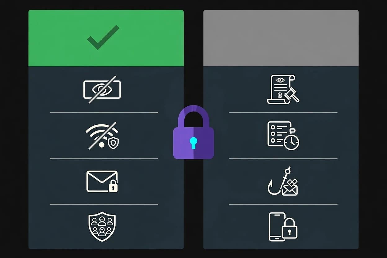 Proton Unlimited Privacy and Security Review 2026 Proton Unlimited privacy and security review 2026 diagram showing protections provided by encryption and limits such as phishing and metadata