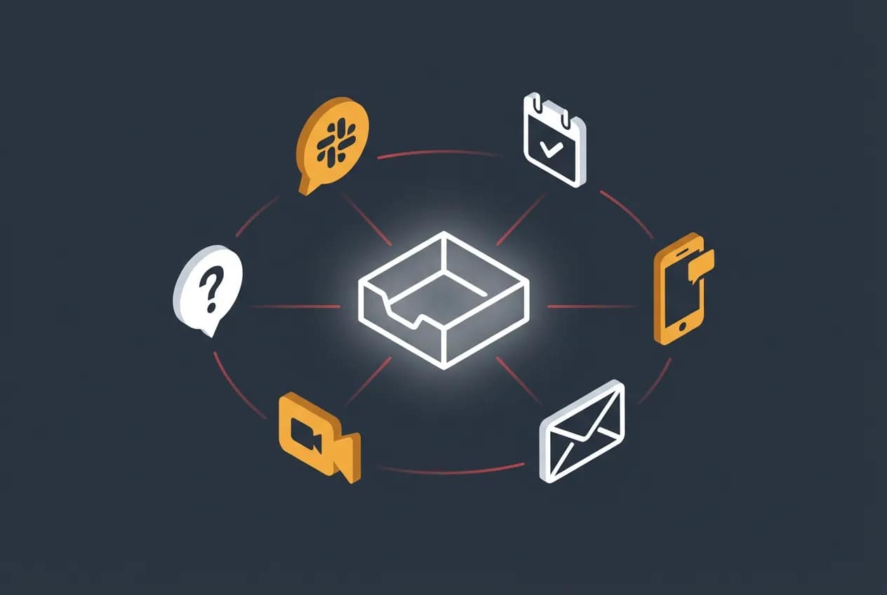 Best Task Management Tool for ADHD Professionals (2026) 2 ADHD context switching diagram showing task inbox surrounded by Slack, email, calendar and notification distractions