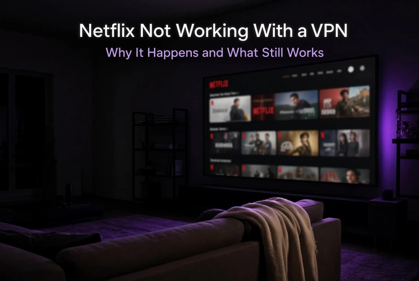 Netflix not working with a VPN in 2026, television showing a blocked streaming error