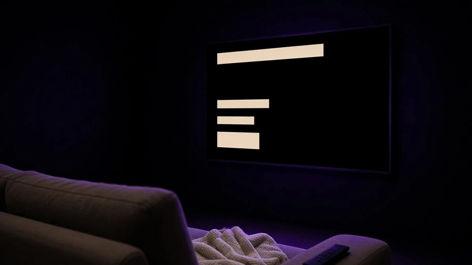 Living room television showing an HBO Max household lockout message, lit in violet