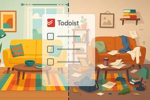 Ultimate ADHD Home Organization Guide: 13 Rooms, 400+ Tasks, Destroy Overwhelm Forever 2 Before and after of ADHD home organization using Todoist checklist