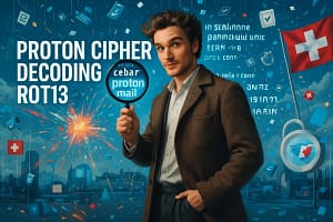 Proton ROT13 April Fools 2026: Site Decoded Live! 7 Proton ROT13 April Fools 2026 website cipher prank decoded by Baizaar Lee with padlocks and confetti