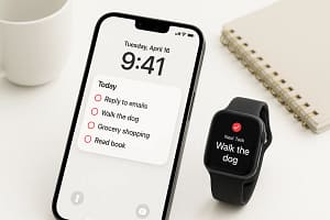 Todoist Pro for iOS on iPhone with a Today widget and a Todoist Apple Watch next-task complication, showcasing Siri with Todoist and Shortcuts with Todoist